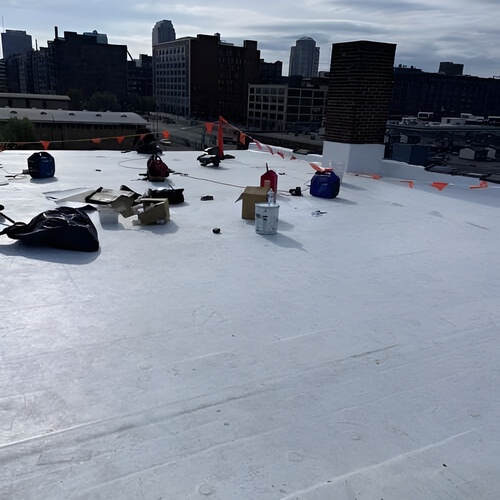 TPO roofing system under construction