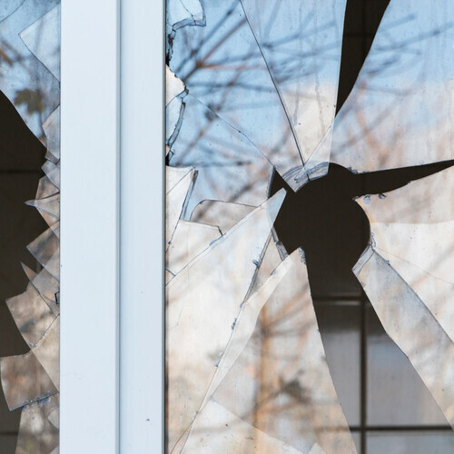 broken window in a residential building,